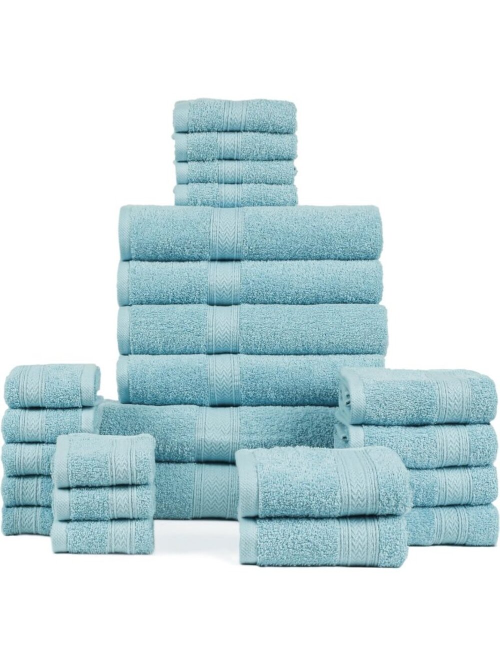 100% Cotton 24-Piece Bath Towel Set - Soft, Absorbent, Ocean Blue for Bathroom